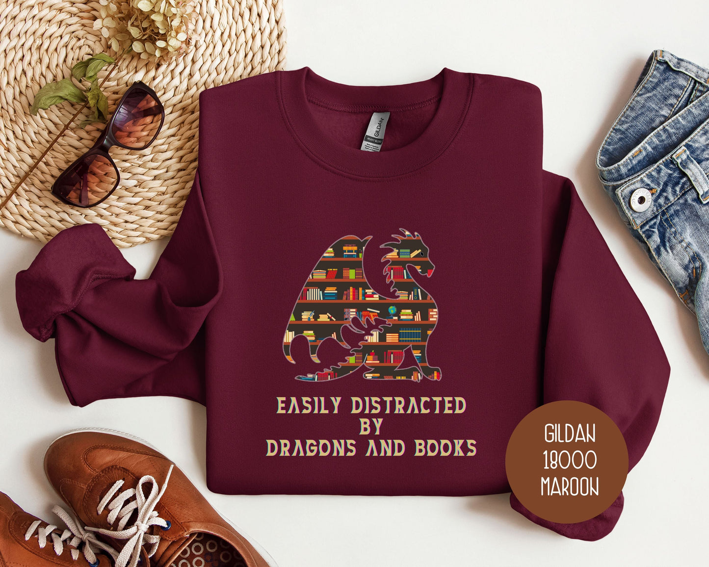 Easily Distracted by Dragons & Books Sweatshirt
