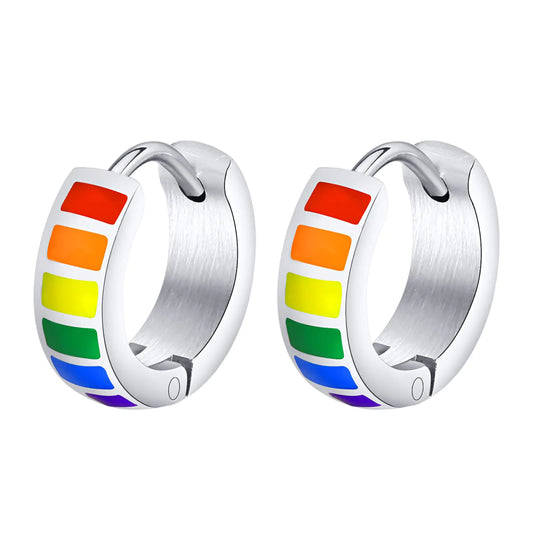 Nanafast Stainless Steel Rainbow Hoop Earrings LGBT Pride Earrings for Women Men Rainbow Flag Earrings LGBTQ Pride Jewelry Gifts-Rainbow