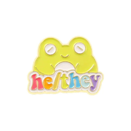 LGBTQ Pronouns Cute Frog Pin，Gender identity pin for Jackets Backpacks-he/they