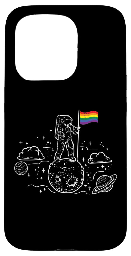 iPhone 15 Pro Astronaut Moon Rainbow Flag Space LGBTQ Gay Pride Ally Case